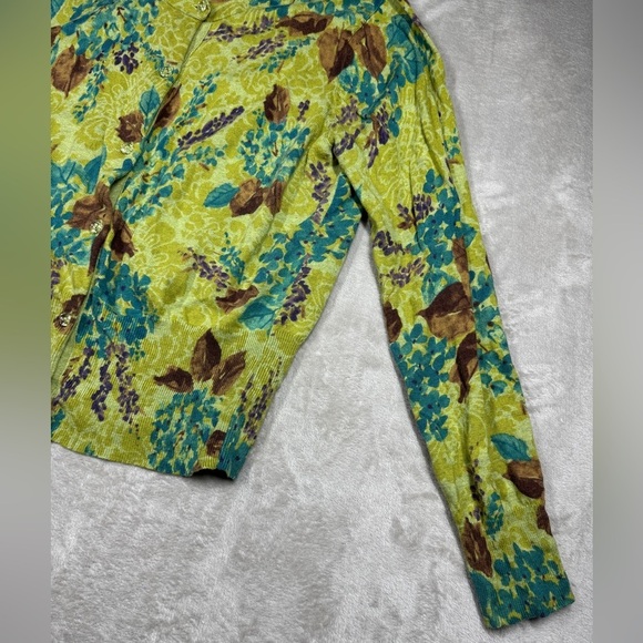 Liz Claiborne Wool Blend Green Brown Floral Button Front Cardigan Sweater XL - Picture 3 of 14